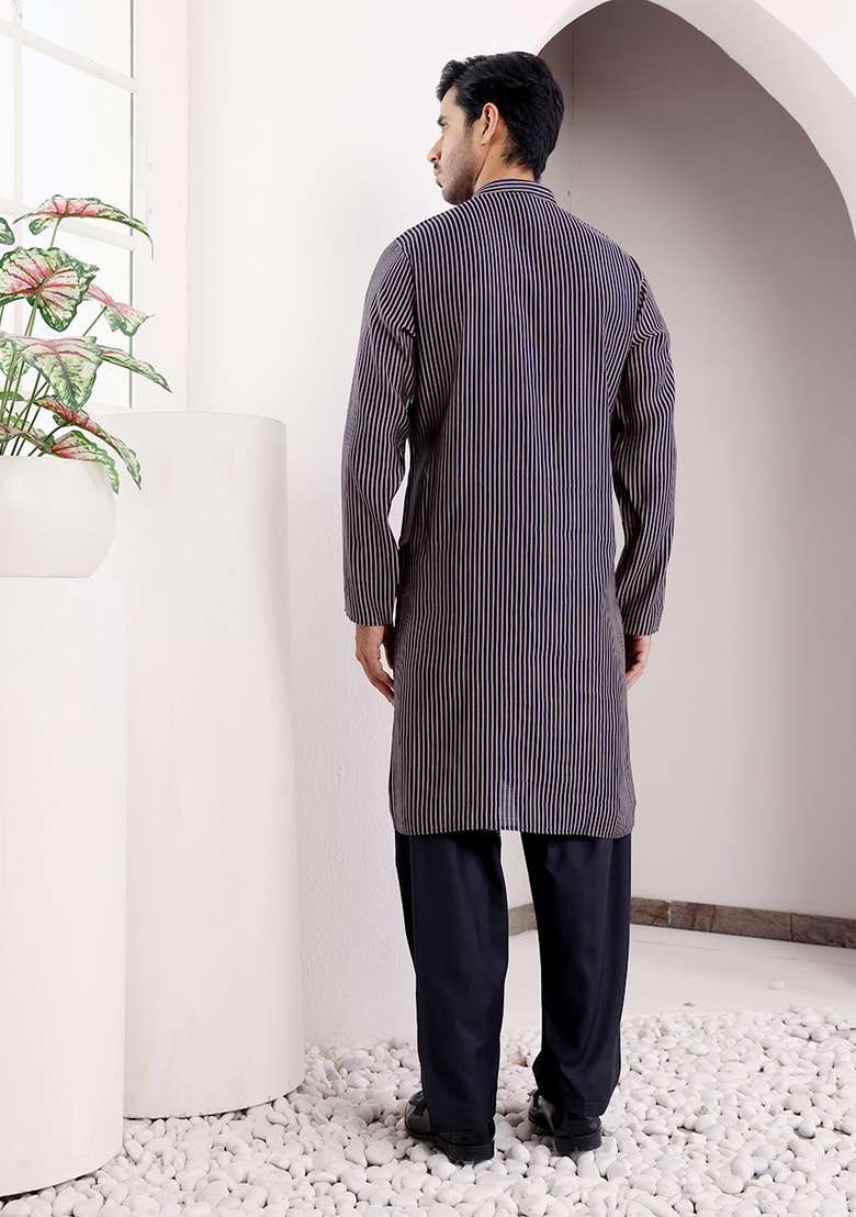 Blue Abstract print Art Silk Kurta For Men - Indya