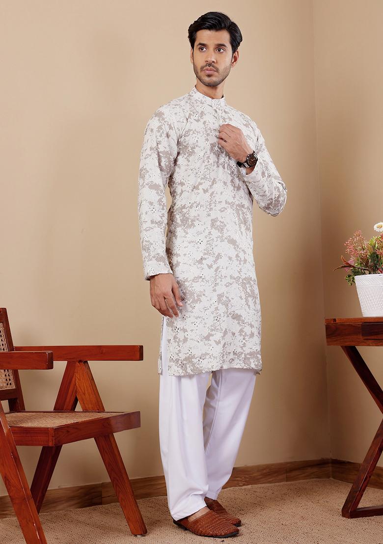 Green Embroidered Viscose Kurta Set For Men