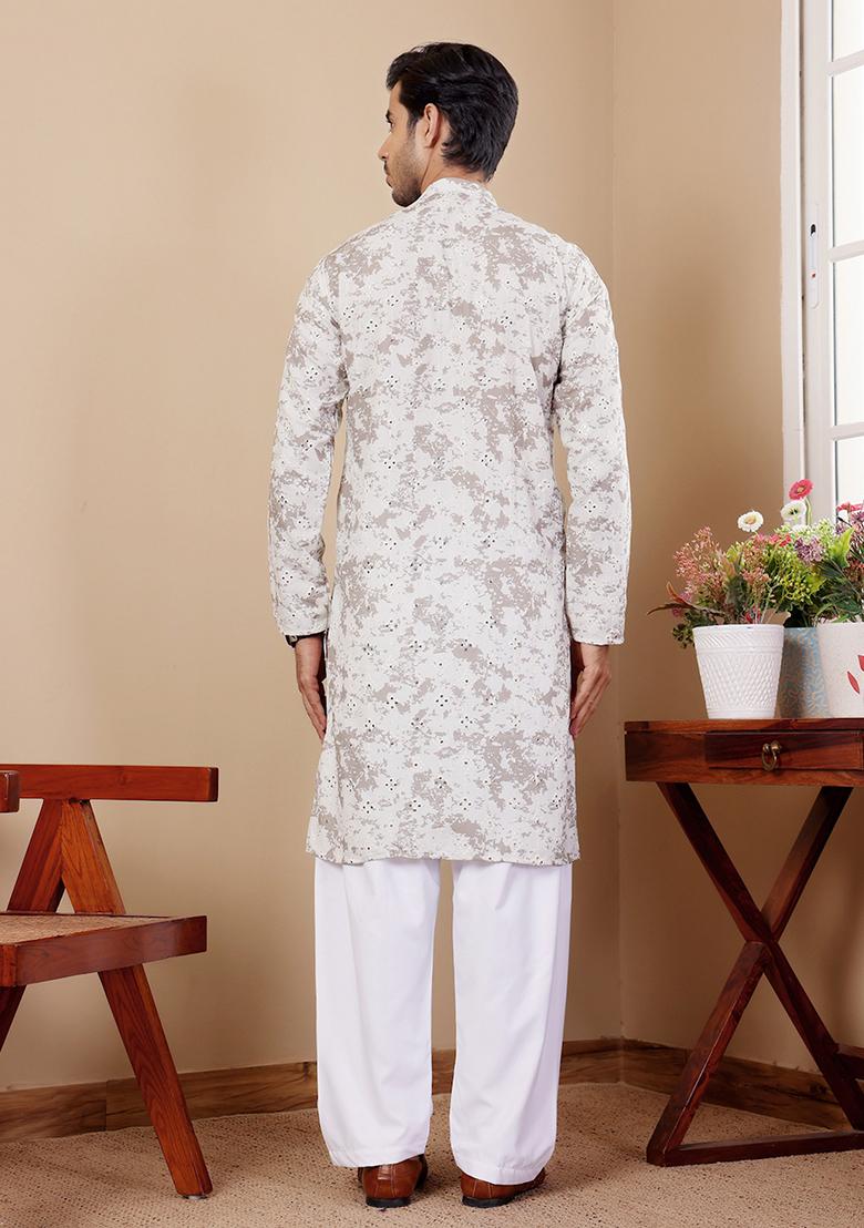 Green Embroidered Viscose Kurta Set For Men