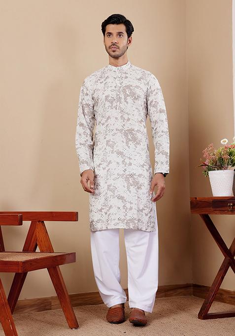 Green Embroidered Viscose Kurta Set For Men