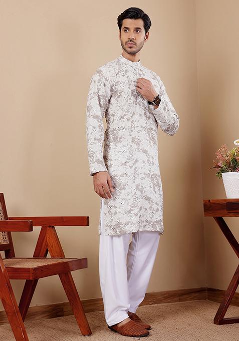 Green Embroidered Viscose Kurta Set For Men