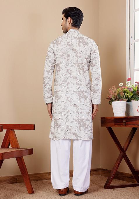 Green Embroidered Viscose Kurta Set For Men