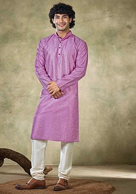 Purple Sequin work viscose Kurta Set For Men