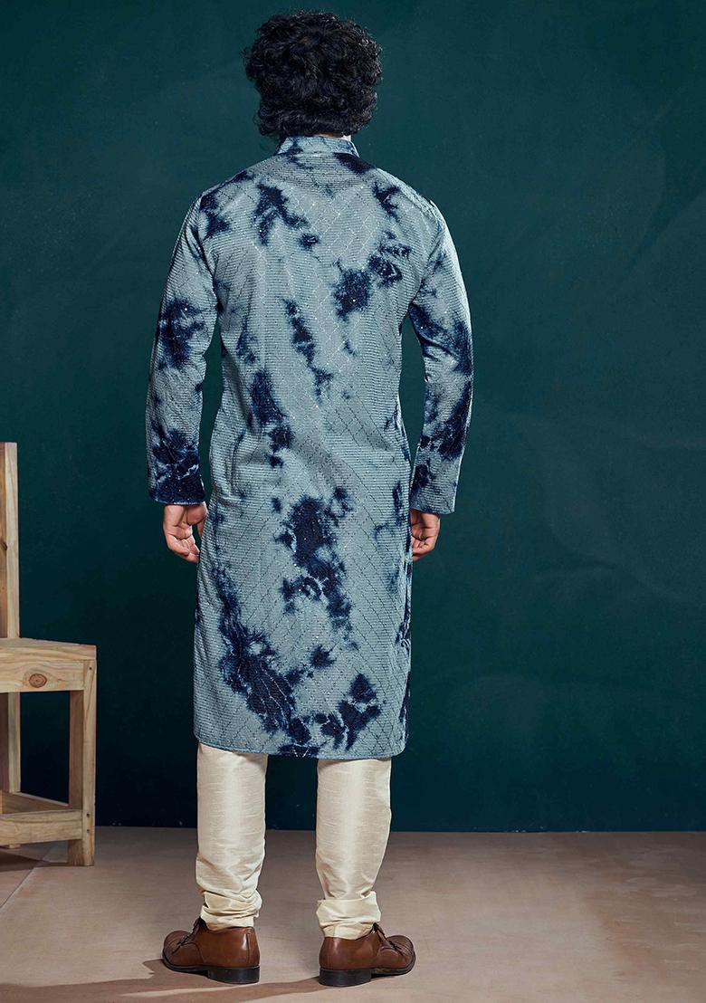 Blue Sequin work viscose Kurta Set For Men