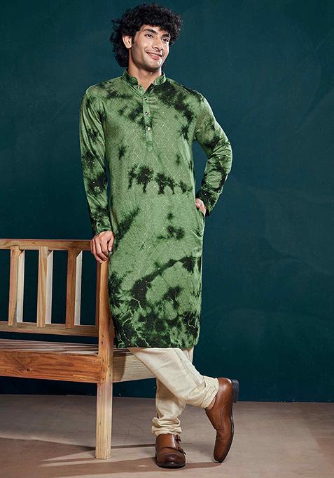 Green Sequin work viscose Kurta Set For Men