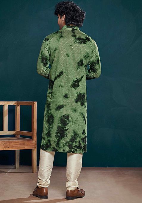 Green Sequin work viscose Kurta Set For Men