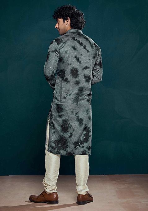 Grey Sequin work viscose Kurta Set For Men