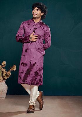 Purple Sequin work viscose Kurta Set For Men