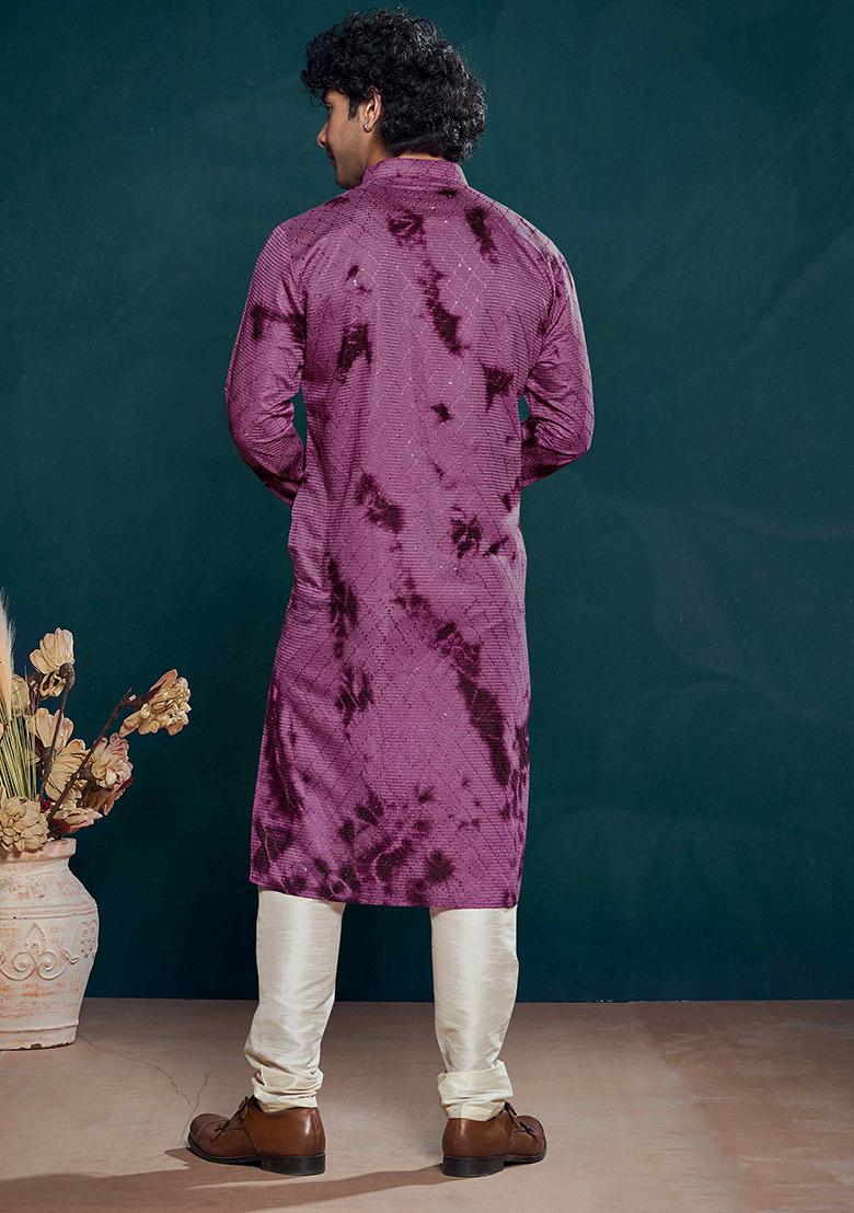 Purple Sequin work viscose Kurta Set For Men