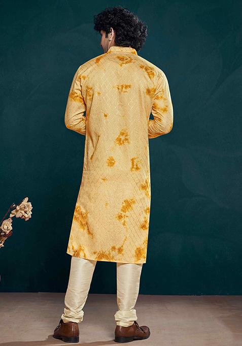 Yellow Sequin work viscose Kurta Set For Men