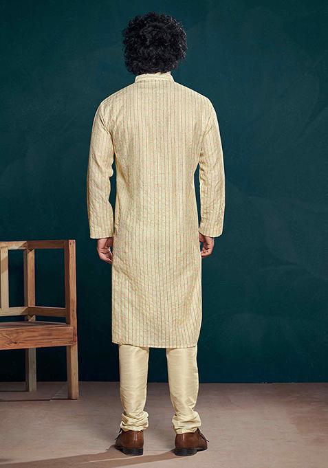 Off White Sequin work viscose Kurta Set For Men