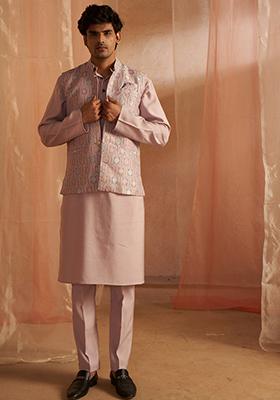 Purple Abstract print viscose Kurta Set For Men