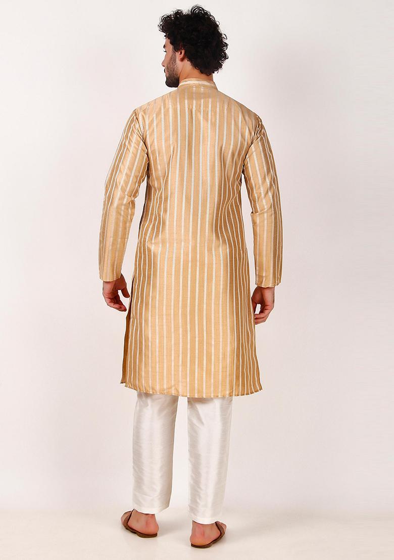 Brown Woven Art Silk Kurta Set For Men