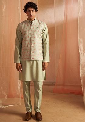 Green Abstract print Viscose Jacket For Men