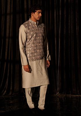 Grey Abstract print Viscose Jacket For Men