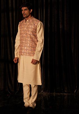 Brown Abstract print Viscose Jacket For Men