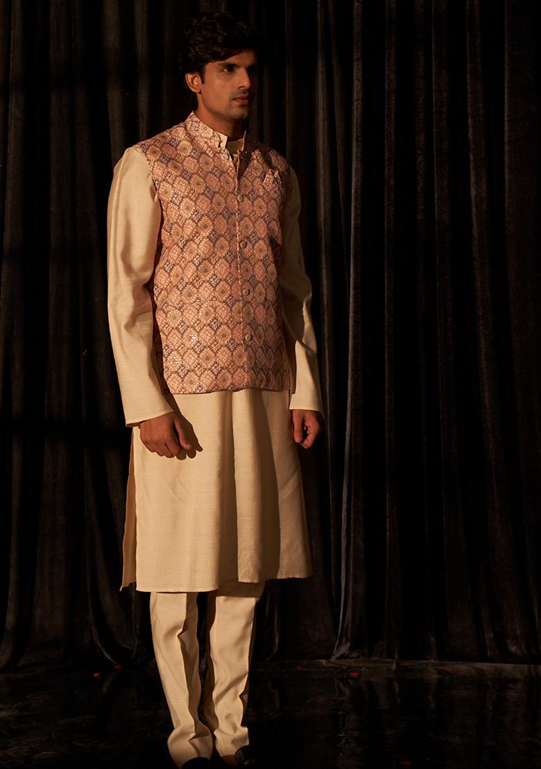 Brown Abstract print Viscose Jacket For Men