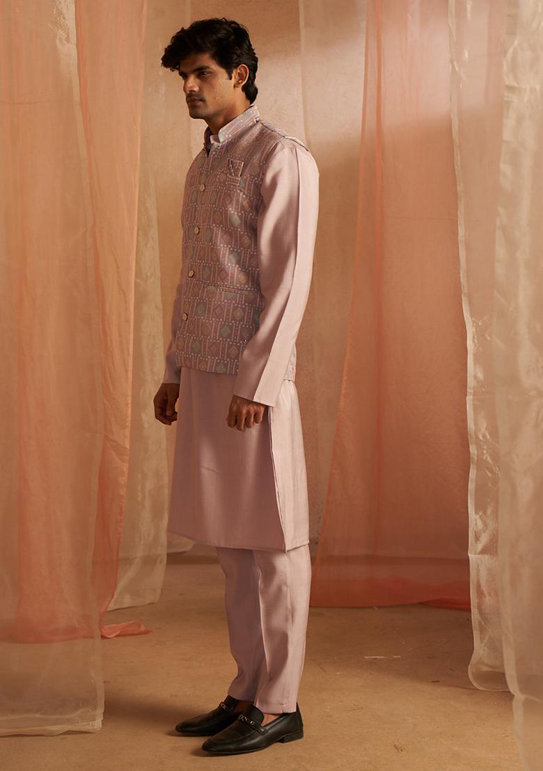 Purple Abstract print Viscose Jacket For Men