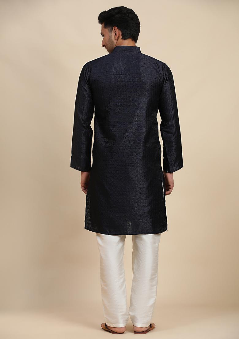 Navy Blue Abstract print Viscose Kurta Set For Men