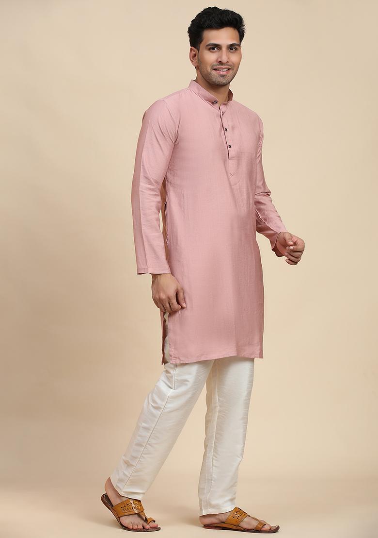 Pink  Abstract print Viscose Kurta Set For Men