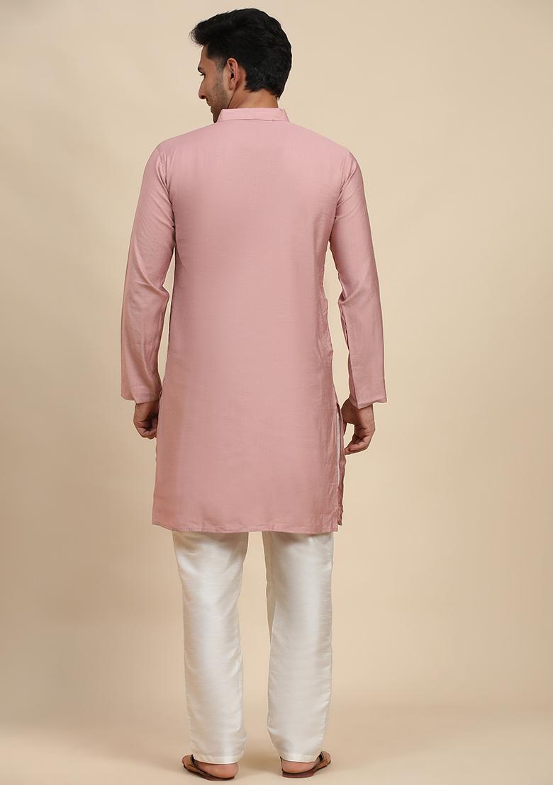 Pink  Abstract print Viscose Kurta Set For Men