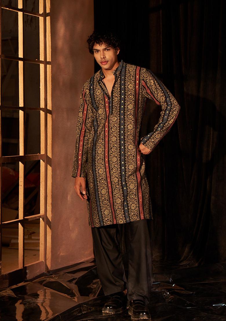Multicolor printed Viscose  Kurta Set For Men