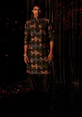 Black Embroidered Viscose  Kurta Set For Men