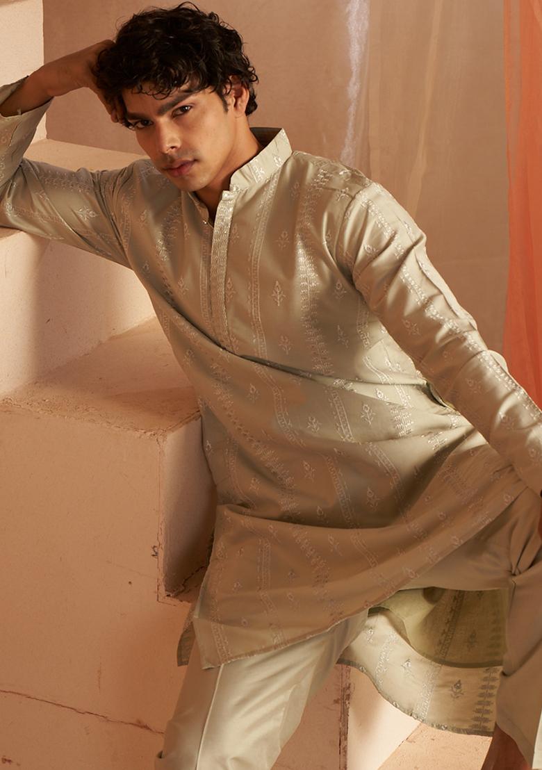 Green Embroidered Viscose  Kurta Set For Men