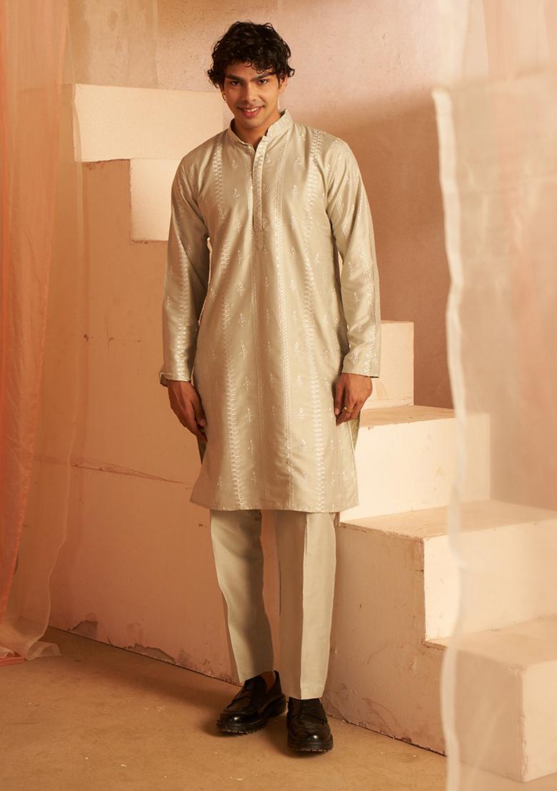 Green Embroidered Viscose  Kurta Set For Men