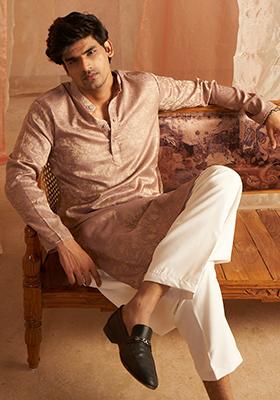 Mauve Woven Viscose  Kurta Set For Men
