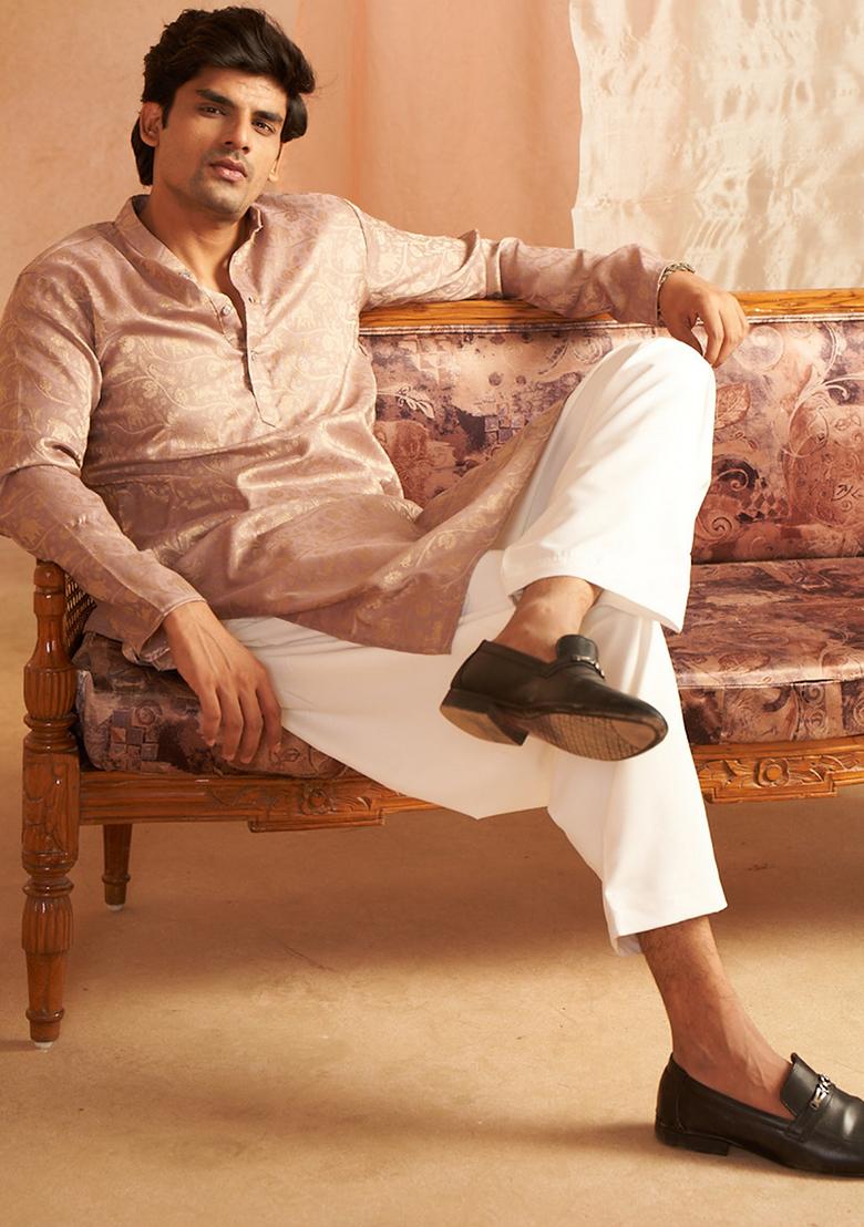 Mauve Woven Viscose  Kurta Set For Men