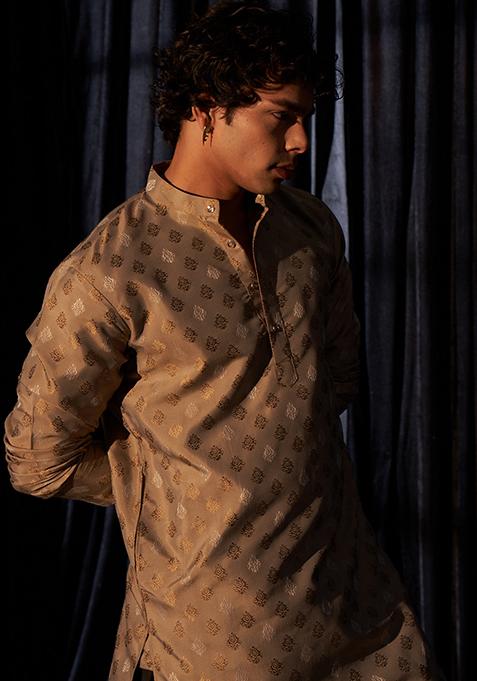 Brown Woven Viscose Kurta Set For Men