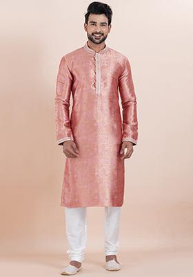 Multi Solid Silk Kurta Set For Men