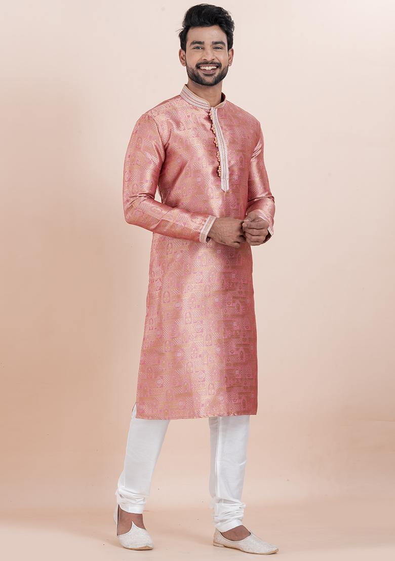 Multi Solid Silk Kurta Set For Men