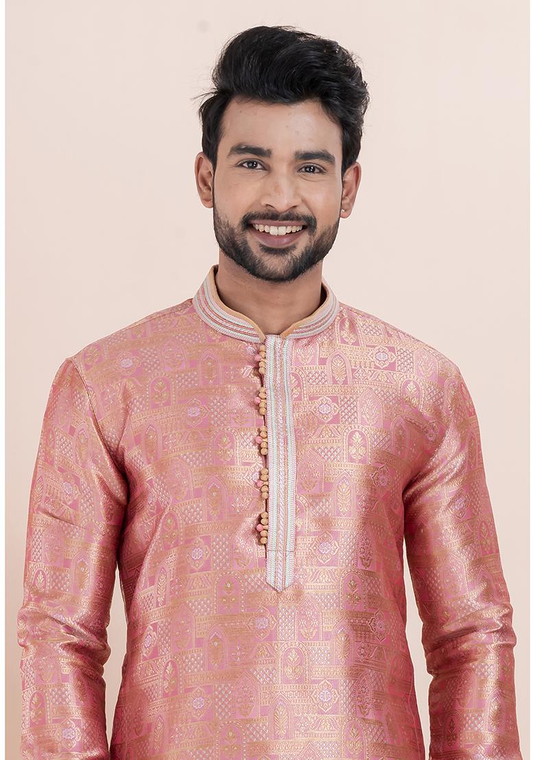Multi Solid Silk Kurta Set For Men