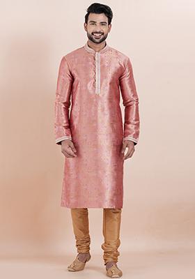 Multi Solid Silk Kurta Set For Men