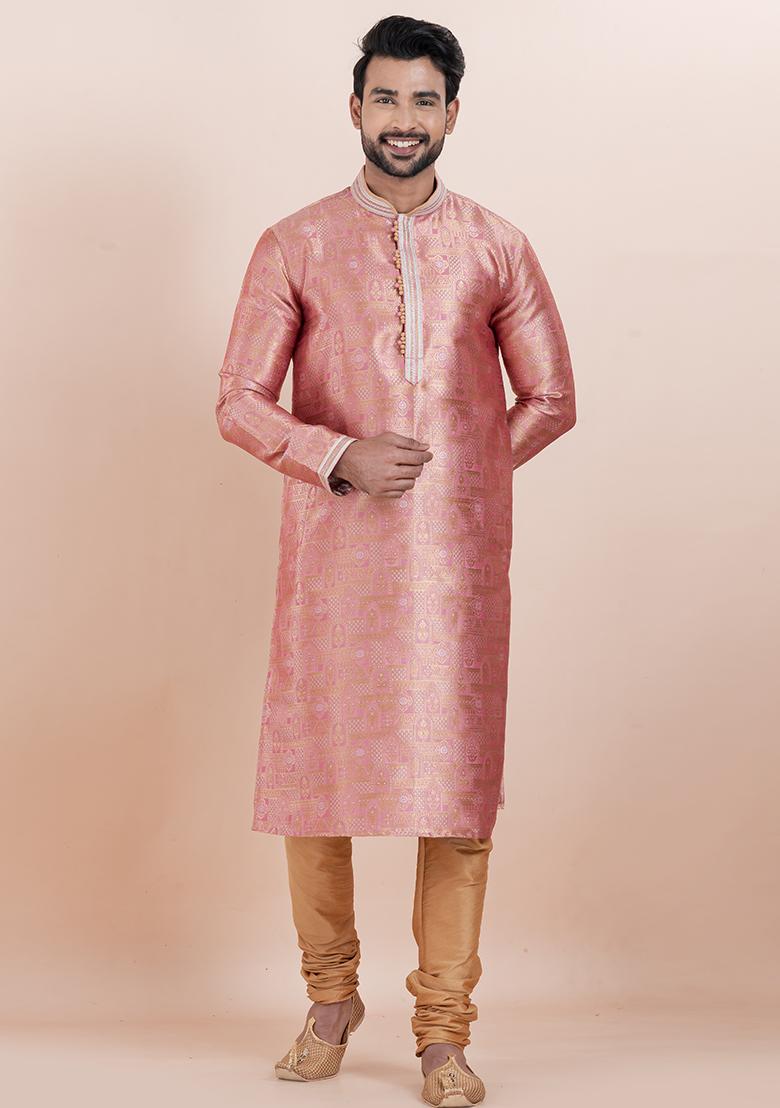 Multi Solid Silk Kurta Set For Men