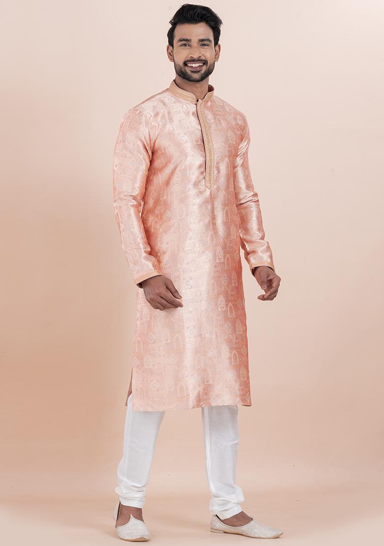 Multi Solid Silk Kurta Set For Men