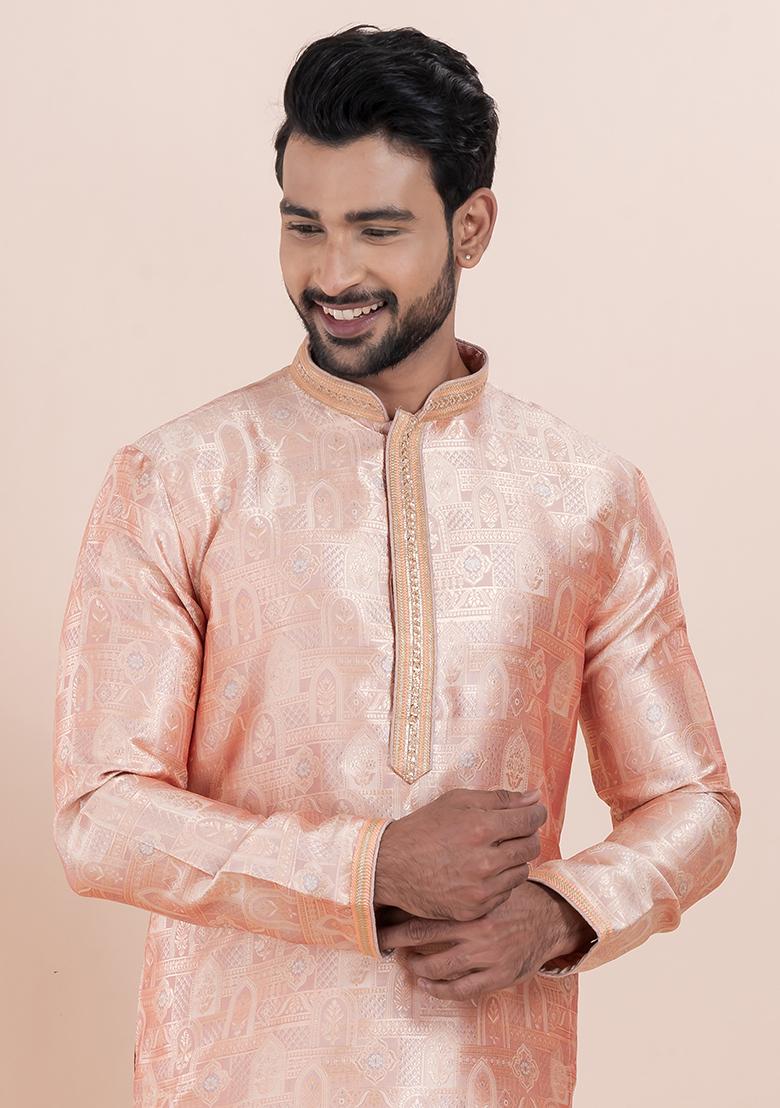 Multi Solid Silk Kurta Set For Men