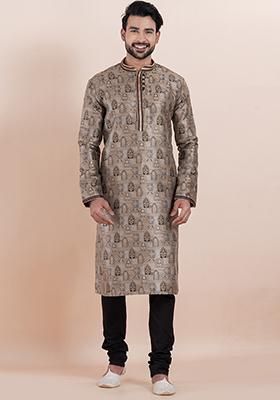 Multi Solid Silk Kurta Set For Men