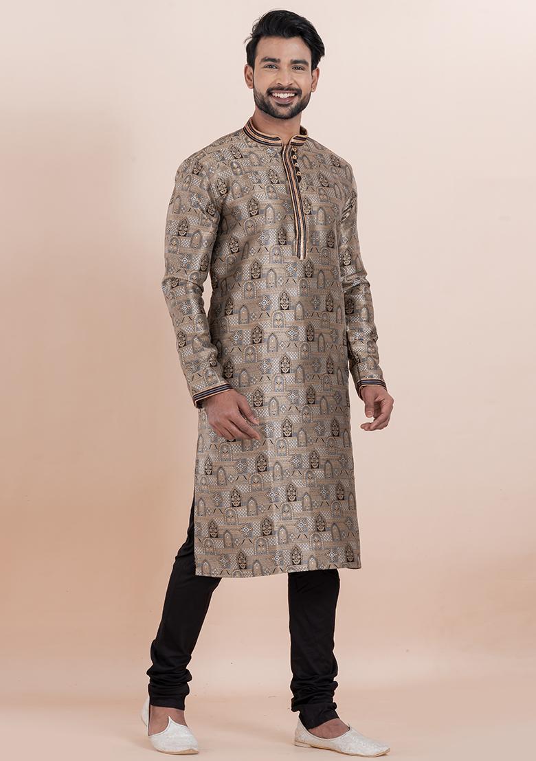 Multi Solid Silk Kurta Set For Men