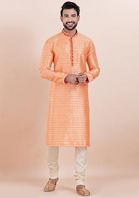 Multi Solid Silk Kurta Set For Men