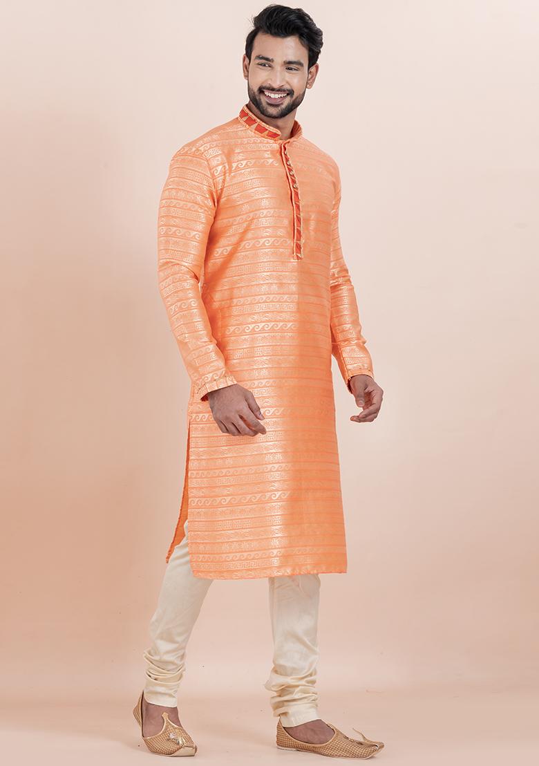 Multi Solid Silk Kurta Set For Men