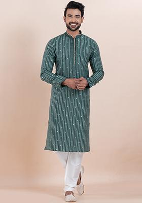Multi Solid Silk Kurta Set For Men