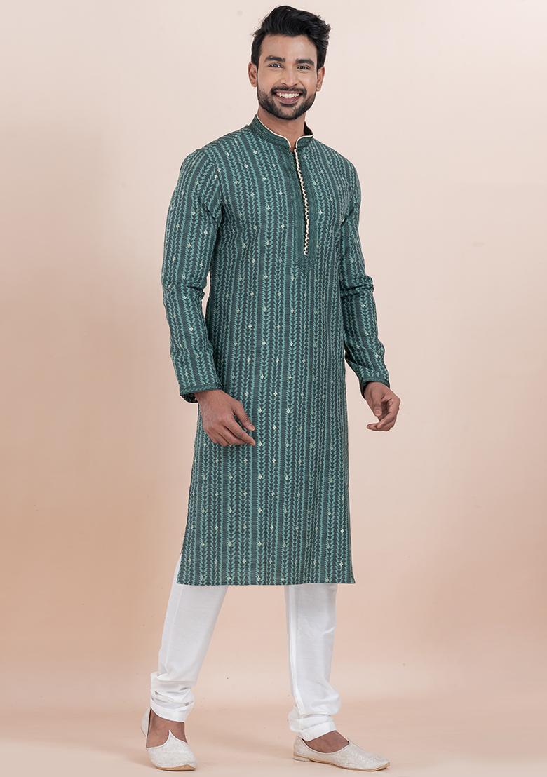 Multi Solid Silk Kurta Set For Men