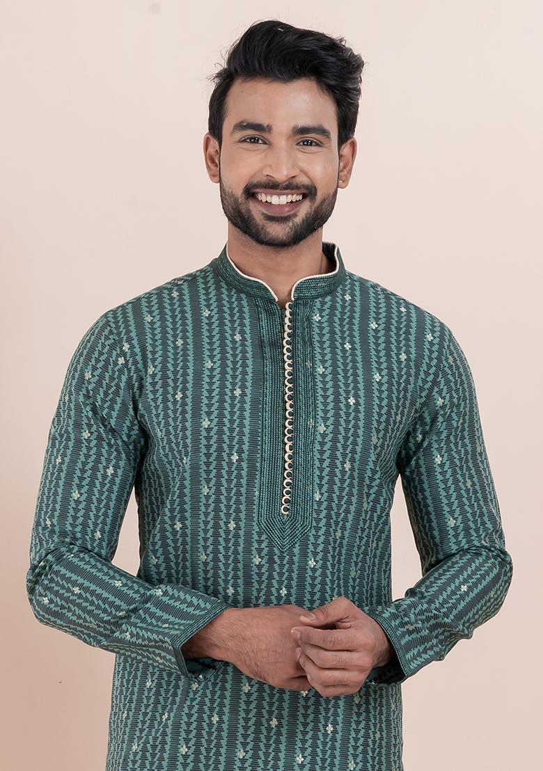 Multi Solid Silk Kurta Set For Men