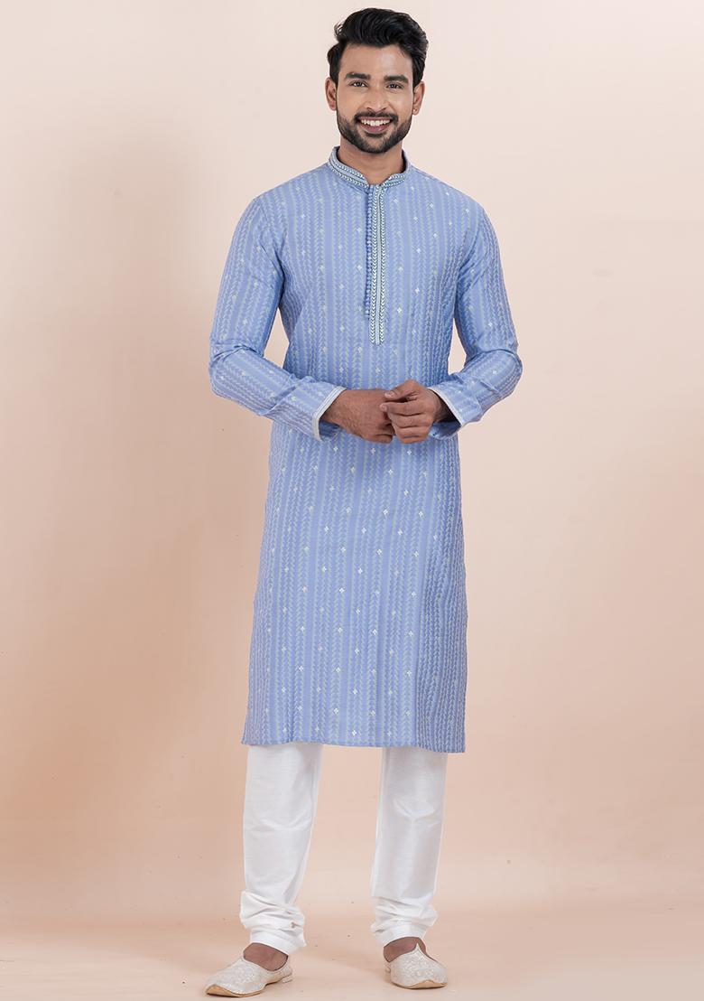 Multi Solid Silk Kurta Set For Men