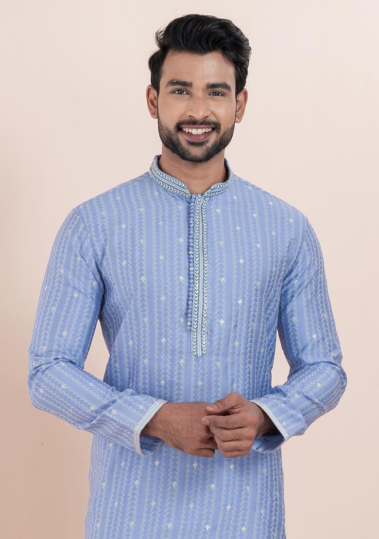 Multi Solid Silk Kurta Set For Men