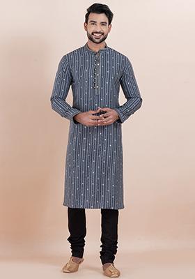 Multi Solid Silk Kurta Set For Men