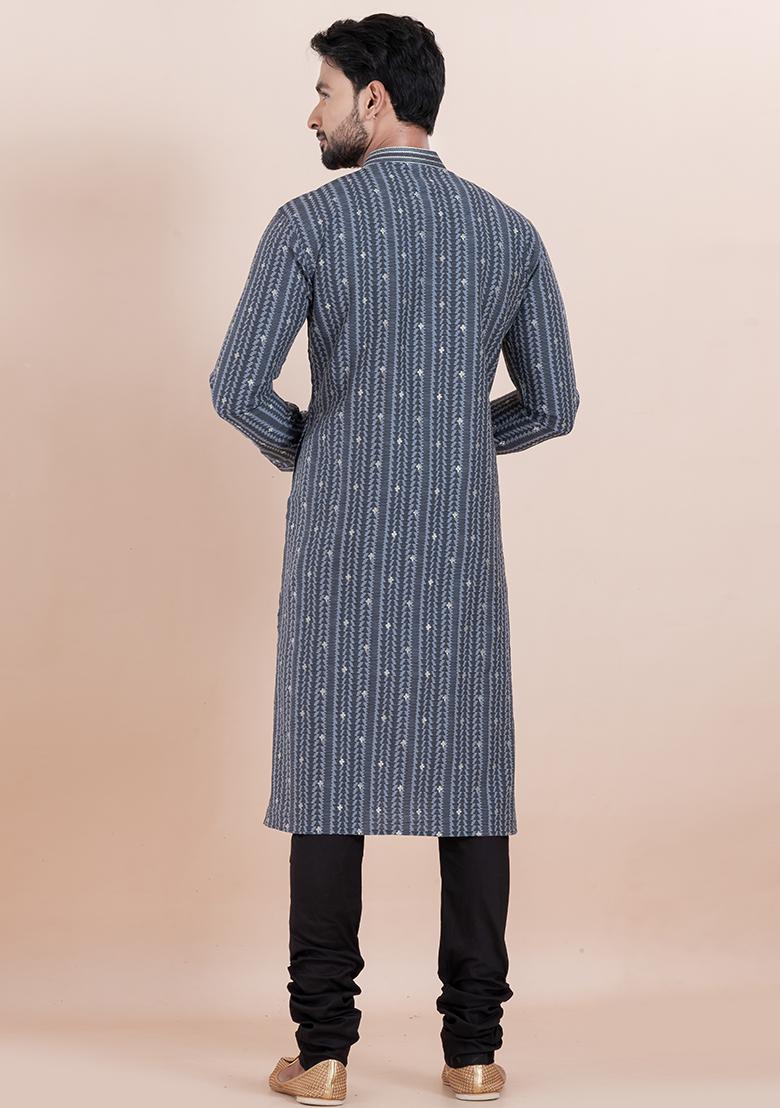 Multi Solid Silk Kurta Set For Men